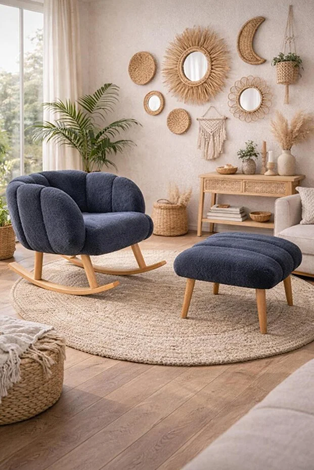 LOTUS Sallanan Ahşap Ayaklı Wellsoft Antrasit Berjer Koltuk - BENCH PUF HEDİYELİ